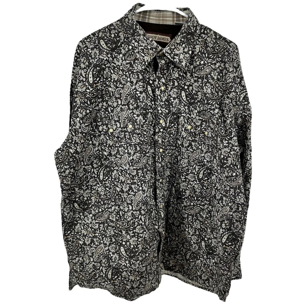 Cody James Button Down Western Shirt Paisley Pocket Long Sleeve Cowboy Brown XXL